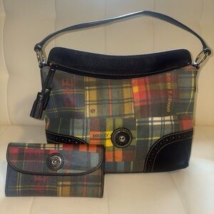 “Dooney & Bourke” Ladybug Plaid C. C. Shoulder Bag & Matching Cont. Wallet Set